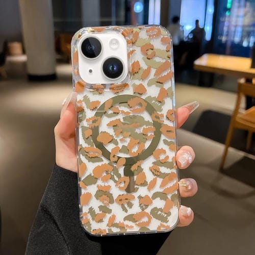 Funda Leopard MagSafe con laminado IMD de doble cara para iPhone 13 (café amarillo)
