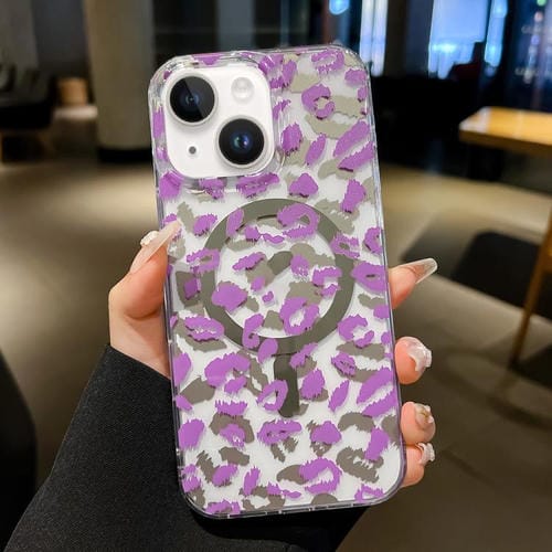 Funda MagSafe Leopard para iPhone 15 con laminado de doble cara IMD (morado)