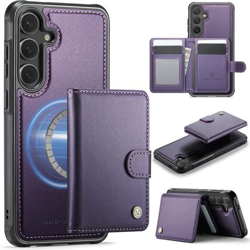 Funda de cuero con hebilla magnética para Samsung Galaxy S24 5G JEEHOOD J09, con ranuras para tarjetas, estilo RFID y MagSafe (morado)
