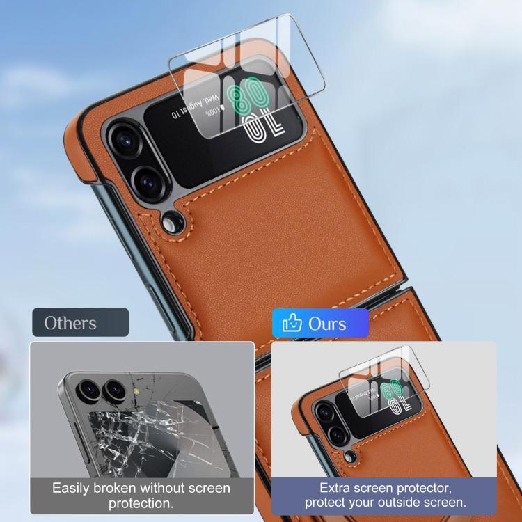 Funda de cuero plegable con soporte giratorio y película MagSafe integrada para Samsung Galaxy Z Flip3 5G (marrón)