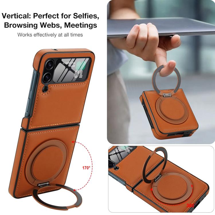 Funda de cuero plegable con soporte giratorio y película MagSafe integrada para Samsung Galaxy Z Flip3 5G (marrón)