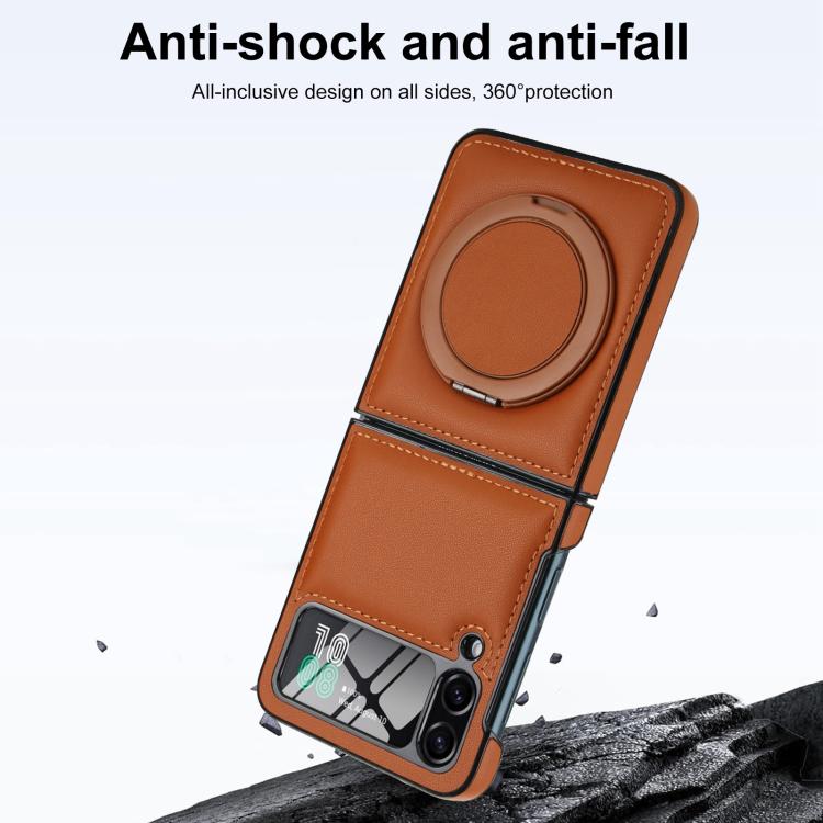 Funda de cuero plegable con soporte giratorio y película MagSafe integrada para Samsung Galaxy Z Flip3 5G (marrón)