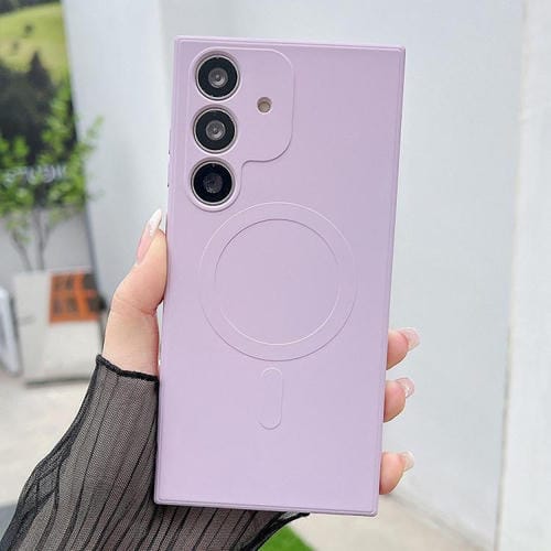 Funda magnética MagSafe de silicona líquida de color sólido para Samsung Galaxy A26 5G (morado hierba)