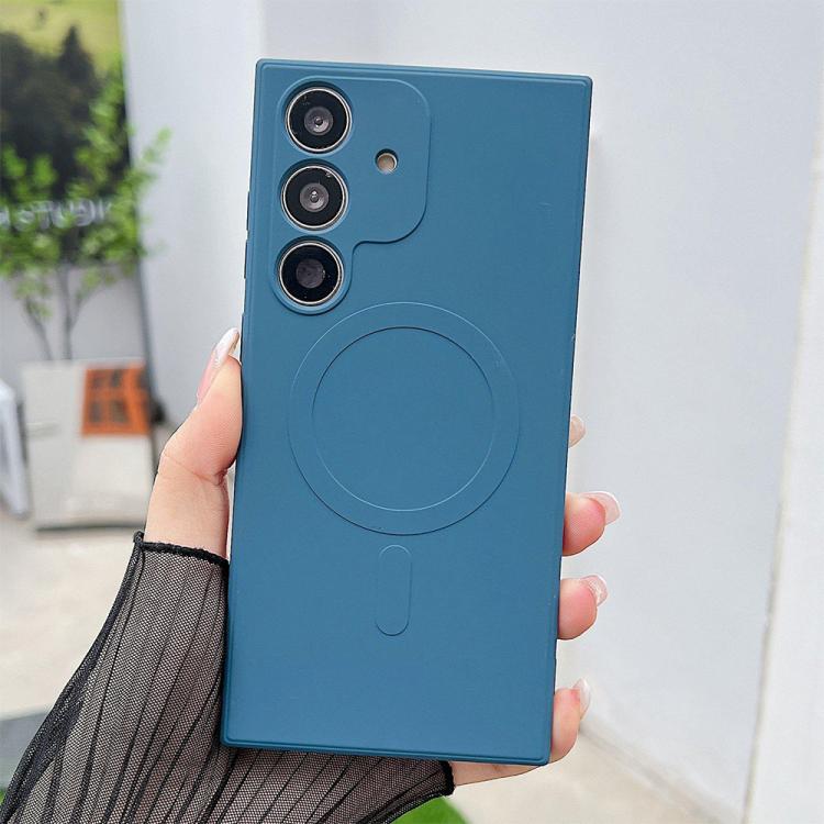 Funda magnética MagSafe de silicona líquida de color sólido para Samsung Galaxy A56 5G (azul rey)