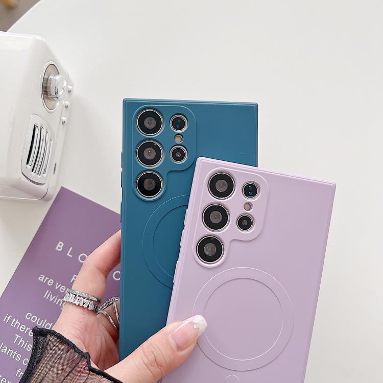 Funda magnética MagSafe de silicona líquida de color sólido para Samsung Galaxy A05s (blanco antiguo)