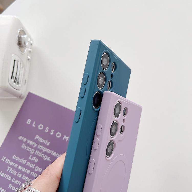 Funda magnética MagSafe de silicona líquida de color sólido para Samsung Galaxy A05 (verde matcha)