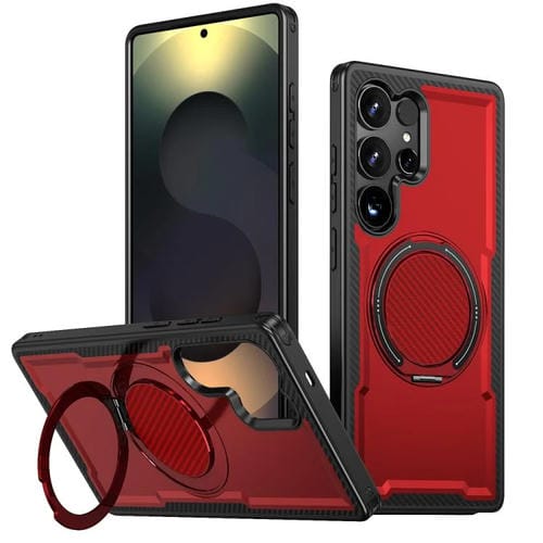 Funda metálica con rotación de 360 grados y MagSafe para Samsung Galaxy S25 Ultra 5G (roja)