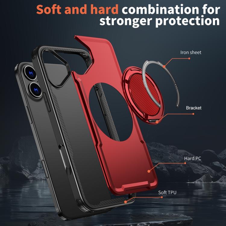 Funda metálica MagSafe con rotación de 360 grados para iPhone 16 Plus (roja)