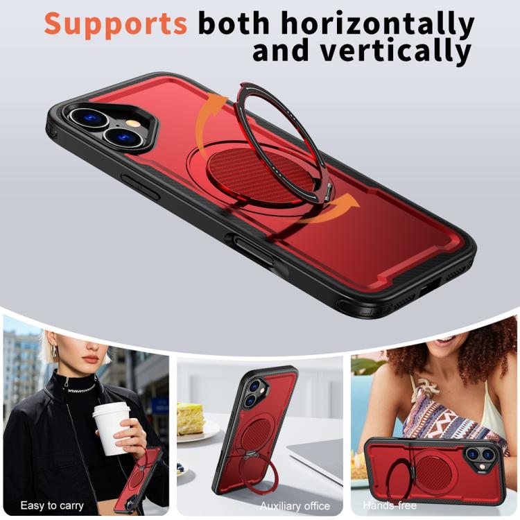 Funda metálica MagSafe con rotación de 360 grados para iPhone 16 Plus (roja)