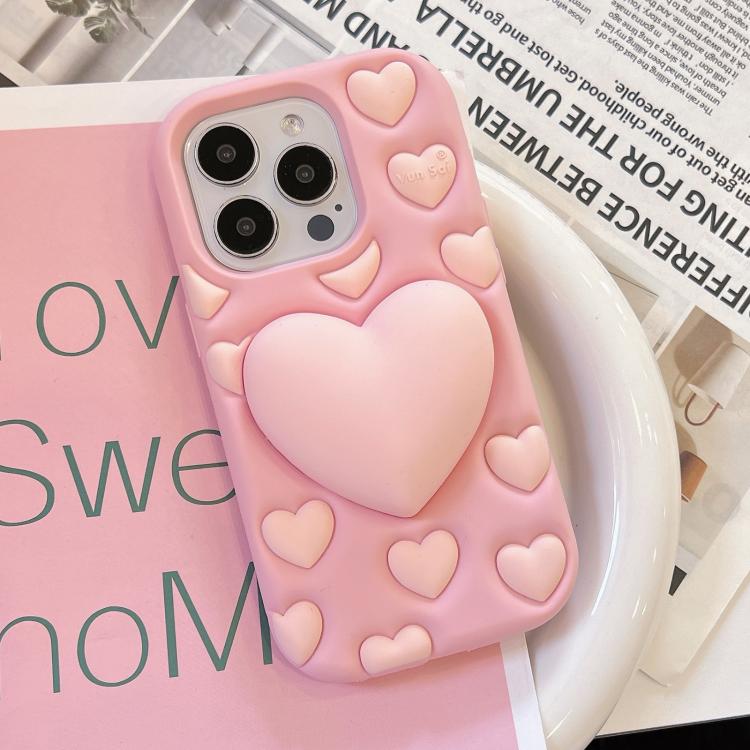 Funda de silicona con forma de corazón 3D para iPhone 14 (rosa)