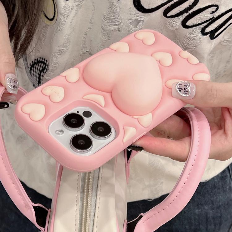 Funda de silicona con forma de corazón 3D para iPhone 14 (rosa)