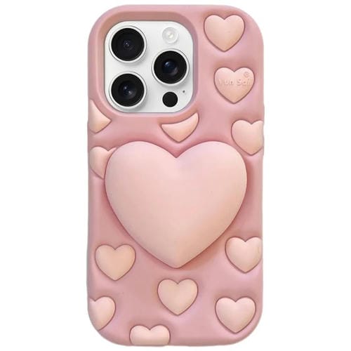Funda de silicona con diseño de corazón 3D para iPhone 13 Pro Max (rosa)