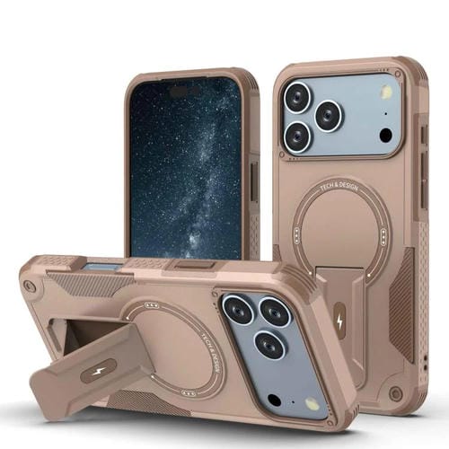 Funda híbrida de TPU y PC con soporte Magsafe para iPhone 17 Pro Max (dorado desierto)