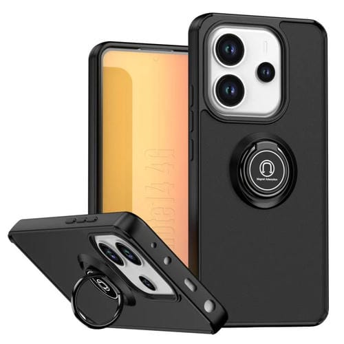 Funda de TPU + PC con anillo para Redmi Note 14 4G (164,84 mm) Serie Q Shadow 1 (Negro + Negro)