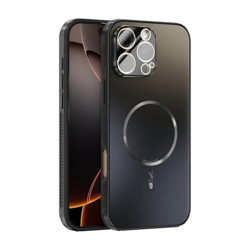 Funda ABEEL MagSafe esmerilada con disipación de calor y película para lente para iPhone 16 Pro Max (negra)