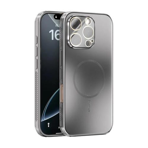 Funda ABEEL MagSafe esmerilada con disipación de calor y película para lente para iPhone 16 Pro (plateada)