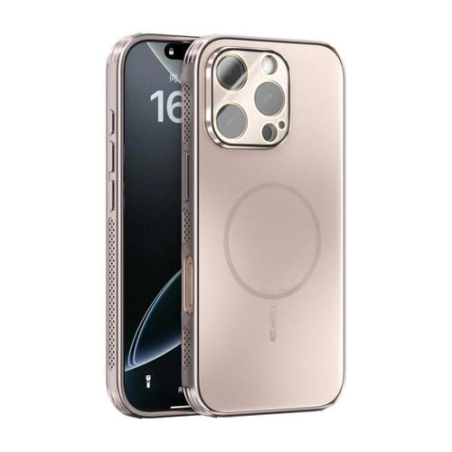 Funda ABEEL MagSafe esmerilada con disipación de calor y película para lente para iPhone 16 Pro (oro rosa)