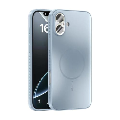 Funda ABEEL MagSafe esmerilada con disipación de calor y película para lente para iPhone 16 Plus (azul claro)