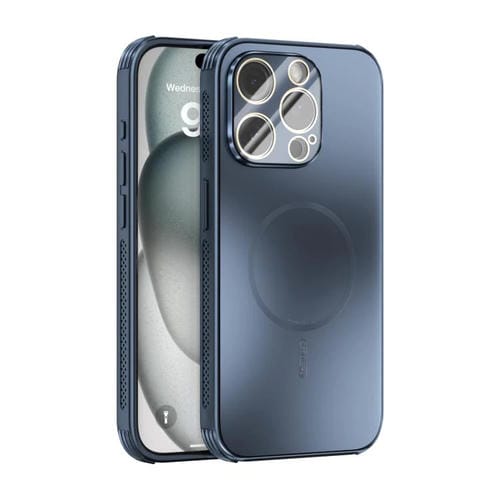 Funda ABEEL MagSafe esmerilada con disipación de calor y película para lente para iPhone 15 Pro (azul oscuro)