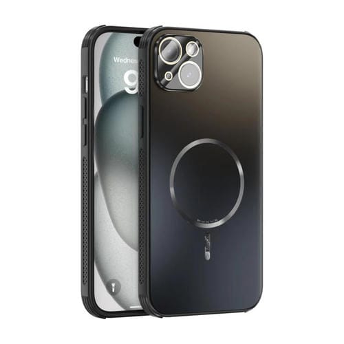 Funda ABEEL MagSafe esmerilada con disipación de calor y película para lente para iPhone 14 Plus (negra)