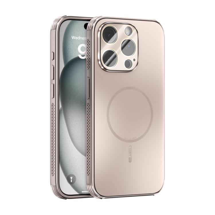 Funda ABEEL MagSafe esmerilada con disipación de calor y película para lente para iPhone 13 Pro (oro rosa)