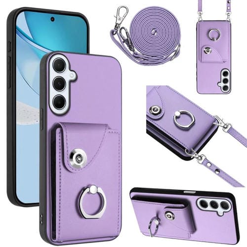 Funda para Samsung Galaxy A26 5G con tarjetero, anilla y cordón largo (morado)