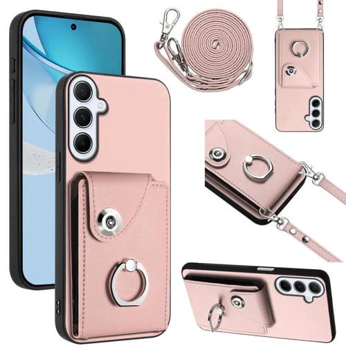 Funda para Samsung Galaxy A26 5G con tarjetero, anilla y cordón largo (rosa)