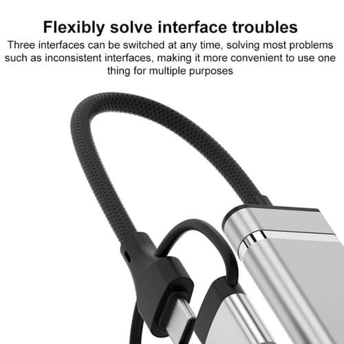 Adaptador USB Tipo C 8 pines a lector tarjetas CF TF SD concentrador 3,5 mm estación acoplamiento 6 en 1 (Gris)