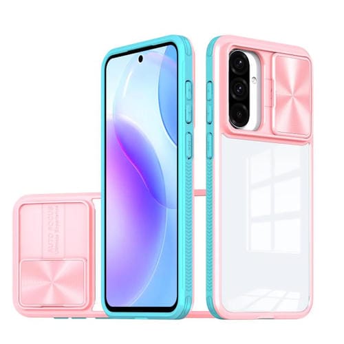 Funda deslizante de acrílico transparente + PC + TPU para Samsung Galaxy A56 5G / A36 5G (rosa y cian)