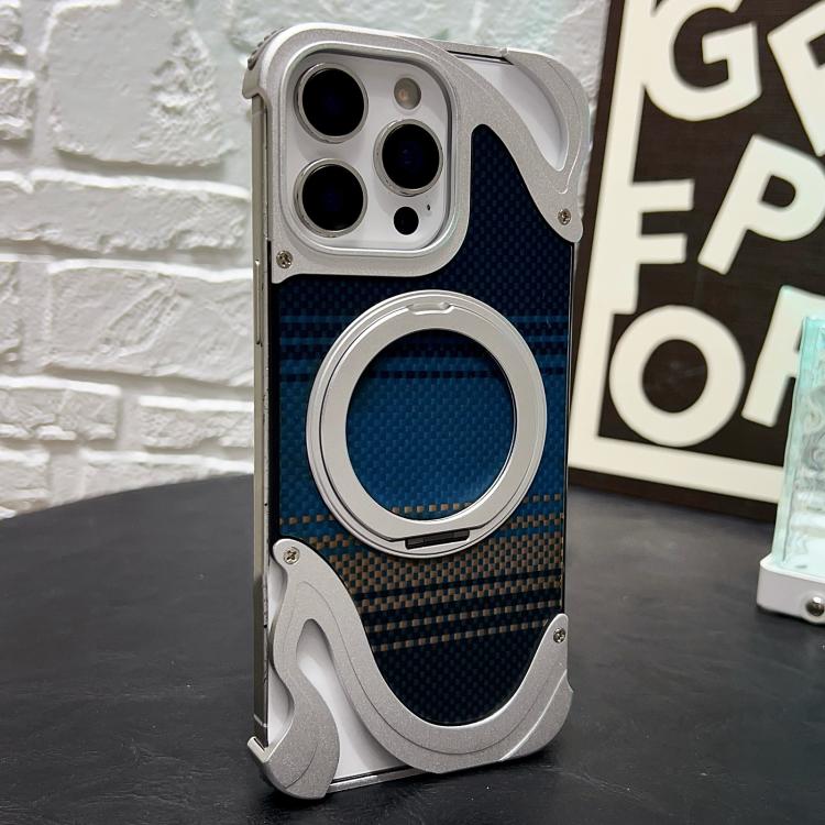 Funda de metal sin marco para iPhone 15 Pro Max con rotación de 360 grados y soporte MagSafe (plateada)