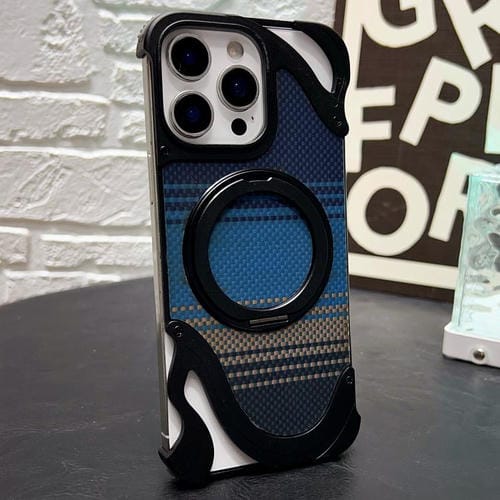 Funda de metal sin marco para iPhone 15 Pro Max con rotación de 360 grados y soporte MagSafe (negro)