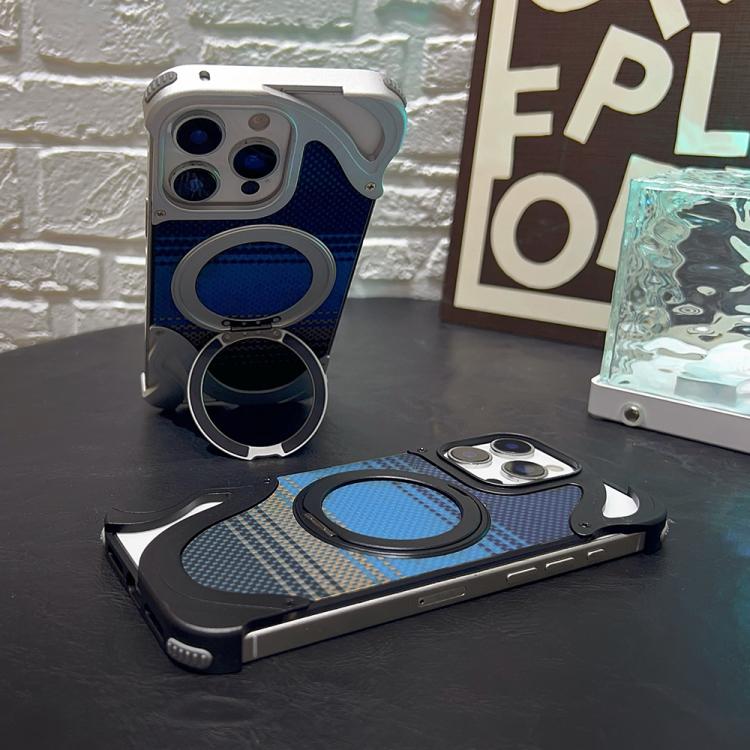 Funda de metal sin marco para iPhone 16 Pro con rotación de 360 grados y soporte MagSafe (negra)