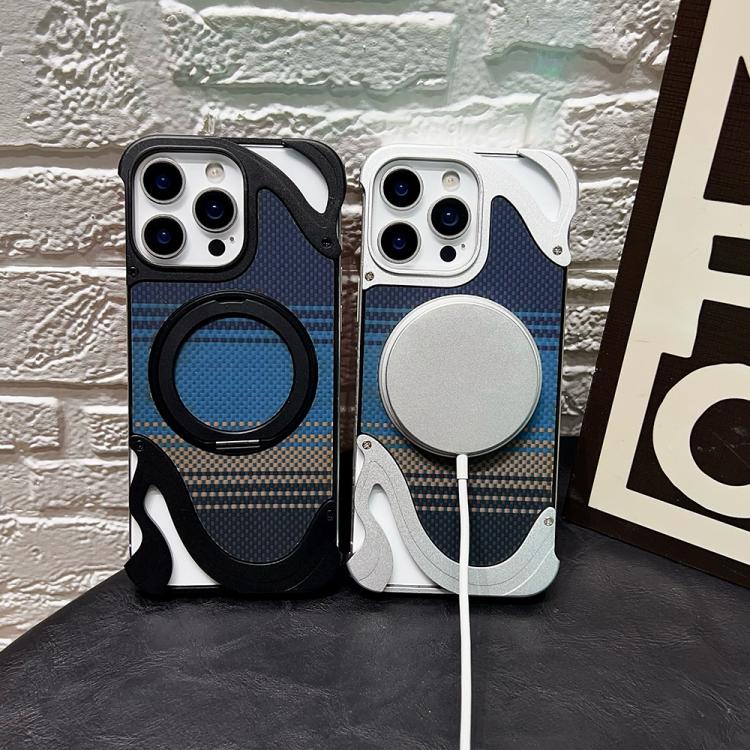 Funda metálica sin marco para iPhone 16 Pro con rotación de 360 grados y soporte MagSafe (color titanio)