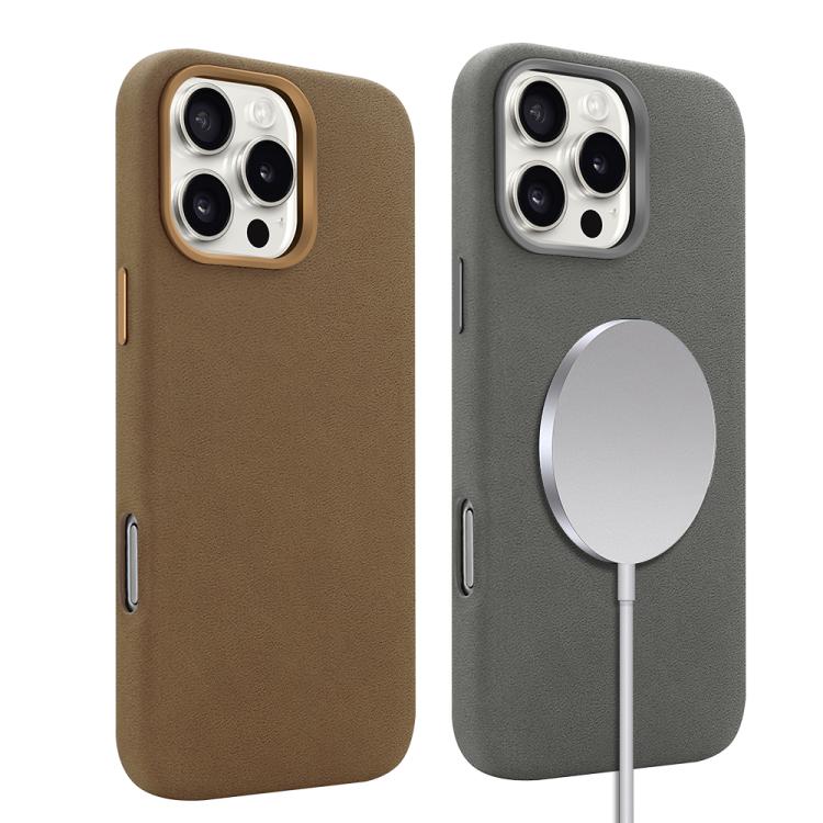 Funda de cuero sintético VIETAO Suede MagSafe para iPhone 15 Pro (marrón oscuro)