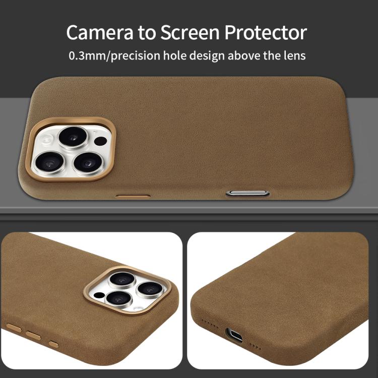 Funda VIETAO de piel sintética MagSafe de gamuza para iPhone 15 Pro (marrón claro)