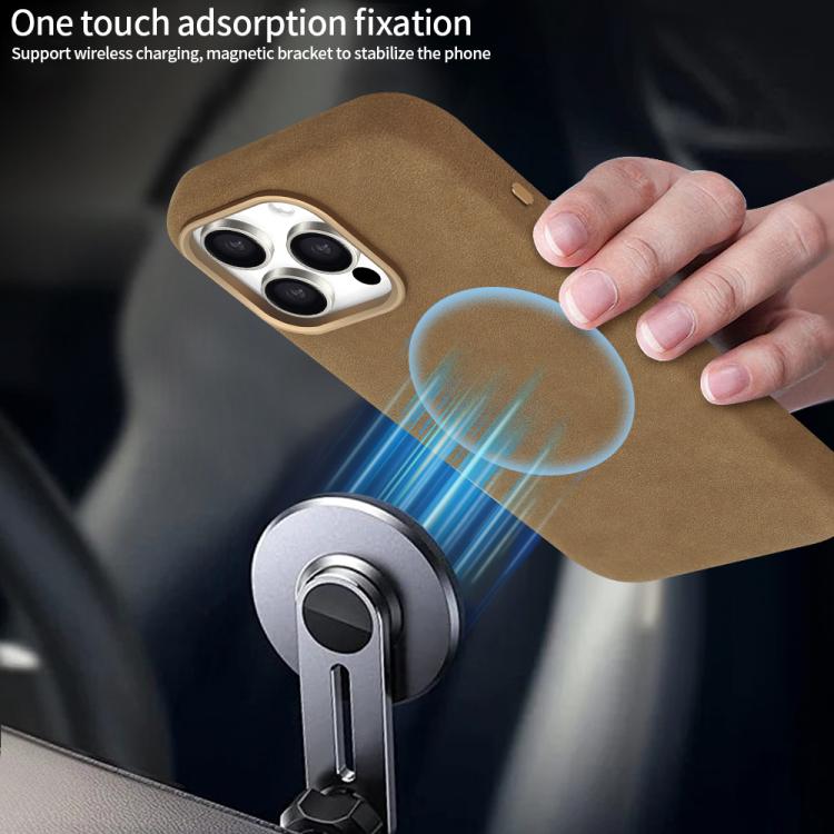 Funda VIETAO de piel sintética MagSafe de gamuza para iPhone 15 Pro (marrón claro)