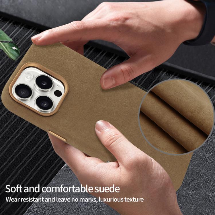 Funda VIETAO de piel sintética MagSafe de gamuza para iPhone 15 Pro (marrón claro)
