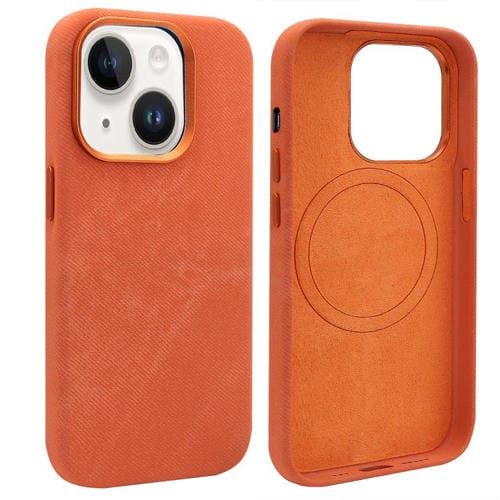 Funda VIETAO de cuero sintético con textura vaquera retro MagSafe para iPhone 15 (naranja)