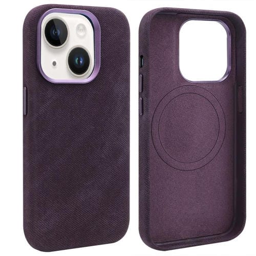 Funda VIETAO de cuero sintético con textura vaquera retro MagSafe para iPhone 15 (morado oscuro)