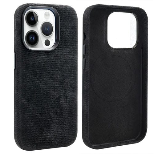 Funda VIETAO de cuero sintético con textura vaquera retro MagSafe para iPhone 14 Pro (negra)