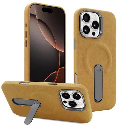Funda VIETAO de piel sintética MagSafe de gamuza con soporte para iPhone 16 Pro Max (marrón claro)