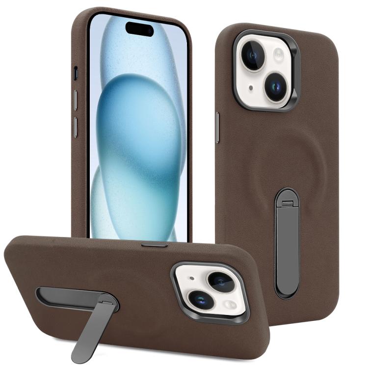 Funda VIETAO de piel sintética MagSafe de ante con soporte para iPhone 15 (marrón café)