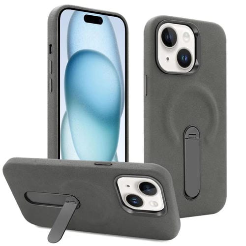 Funda VIETAO de piel sintética MagSafe de ante con soporte para iPhone 15 (gris oscuro)