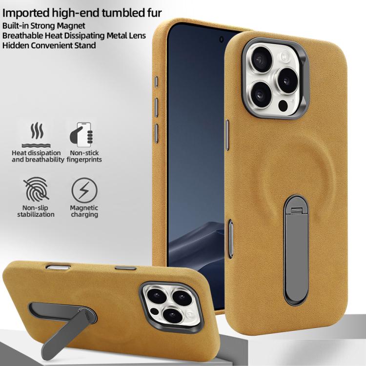 Funda VIETAO de piel sintética MagSafe de gamuza con soporte para iPhone 15 Pro (marrón oscuro)