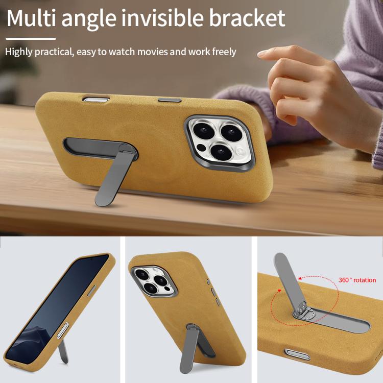 Funda VIETAO de piel sintética MagSafe de gamuza con soporte para iPhone 15 (marrón oscuro)