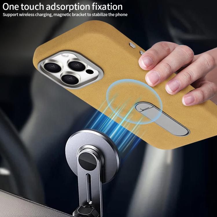 Funda VIETAO de piel sintética MagSafe de gamuza con soporte para iPhone 15 (marrón oscuro)