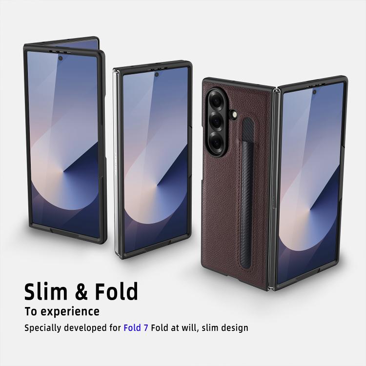 Funda para Samsung Galaxy Z Fold7 5G con diseño de lichi integrado, ranura para bolígrafo (sin bolígrafo) (azul)