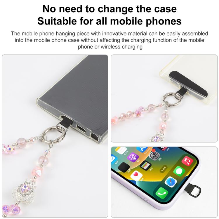 Cadena de cuentas de lujo universal para teléfono, correa con cuentas de cristal antipérdida (blanca)