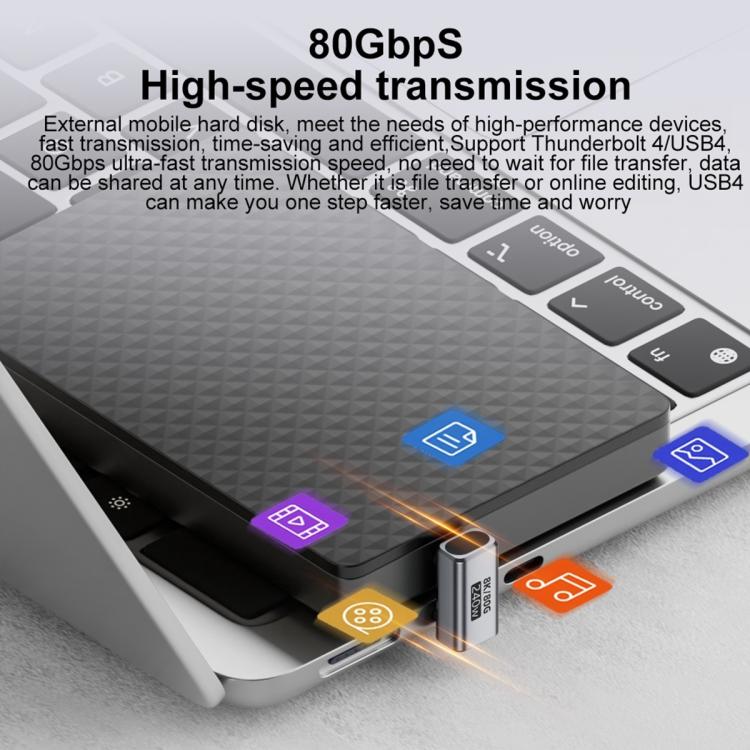 Adaptador tipo C de 240 W y 80 Gbps con todas las funciones, modelo: macho a macho en forma de U (plateado)