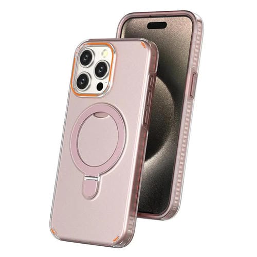 Funda colorida 2 en 1 con soporte de anillo MagSafe para iPhone 15 Pro Max (rosa)